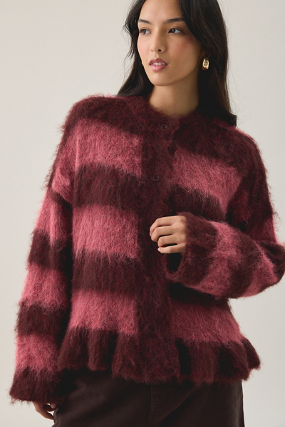 The Ragged Priest Heather Striped Ruffle Hem Cardigan