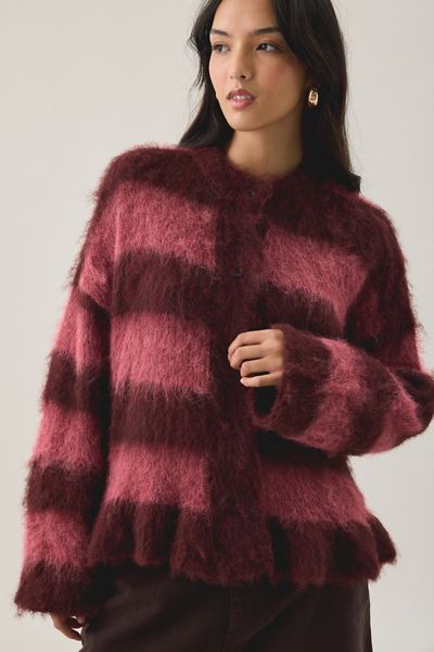 The Ragged Priest Heather Striped Ruffle Hem Cardigan