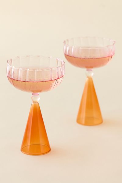 Scalloped Colorblock Dual-Sided Coupe Glass - Set Of 2