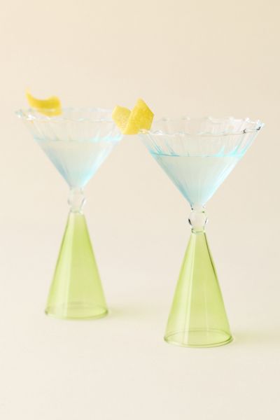 Scalloped Colorblock Dual-Sided Martini Glass - Set Of 2