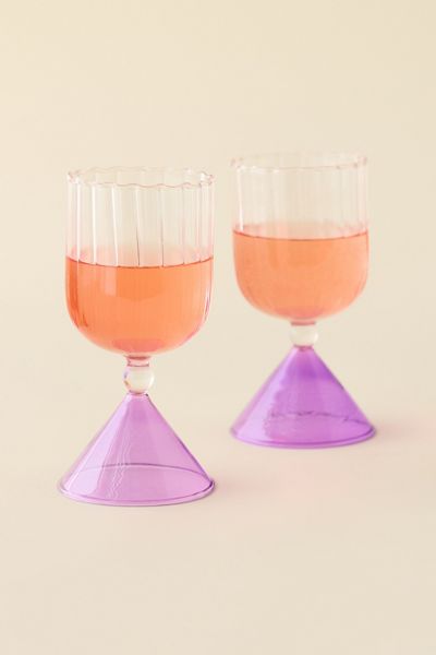 Scalloped Colorblock Dual-Ended Wine Glass - Set Of 2