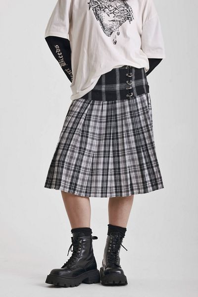 The Ragged Priest Access Spliced Plaid Midi Skirt