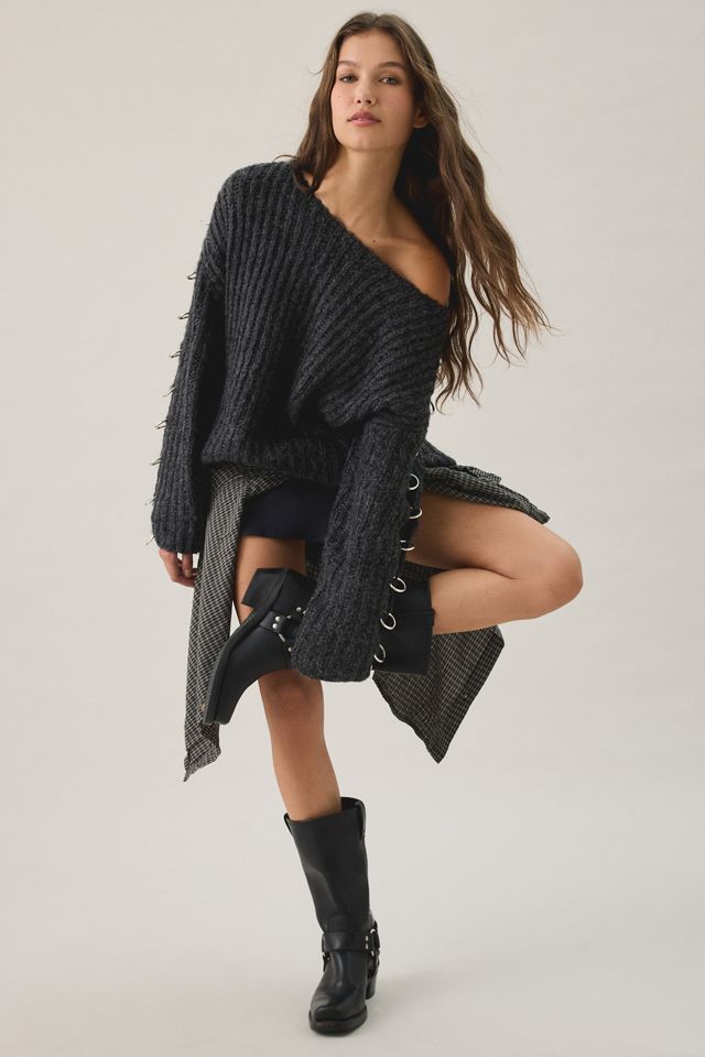 The Ragged Priest Spine Oversized Slash Neck Sweater #1