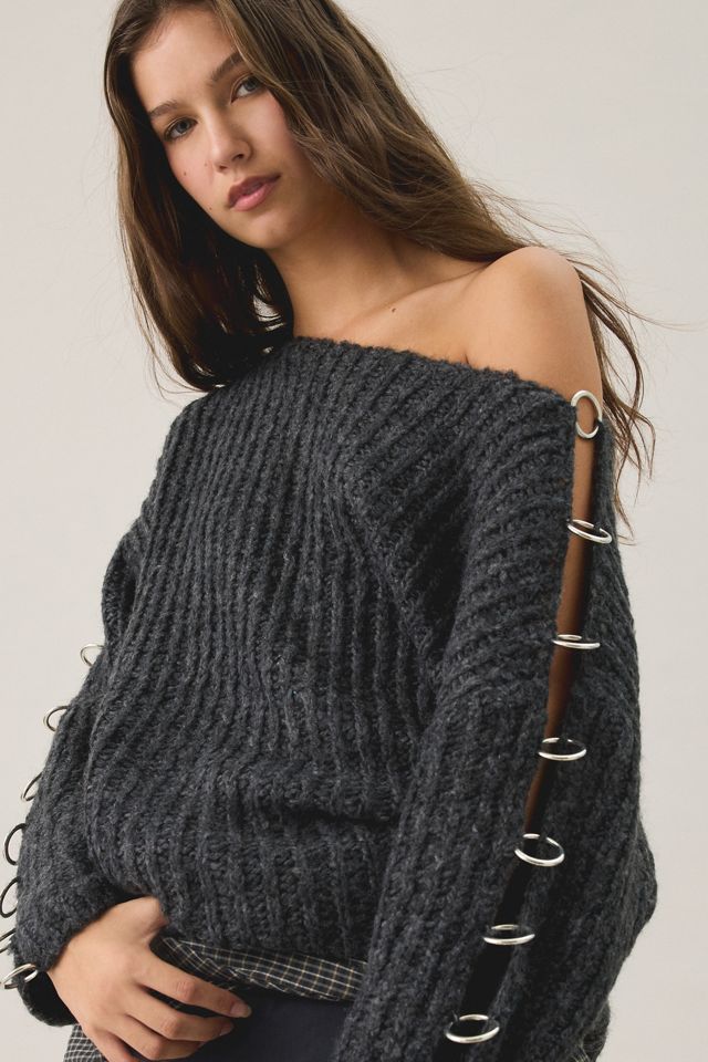 The Ragged Priest Spine Oversized Slash Neck Sweater #2