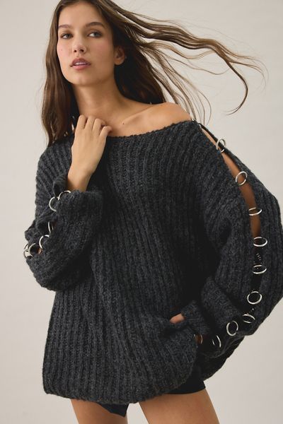 The Ragged Priest Spine Oversized Slash Neck Sweater