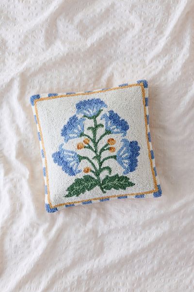Mughal Flower Tufted Wool Throw Pillow