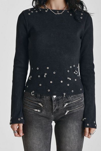 The Ragged Priest Cluster Pierced Grommet Long Sleeve Top