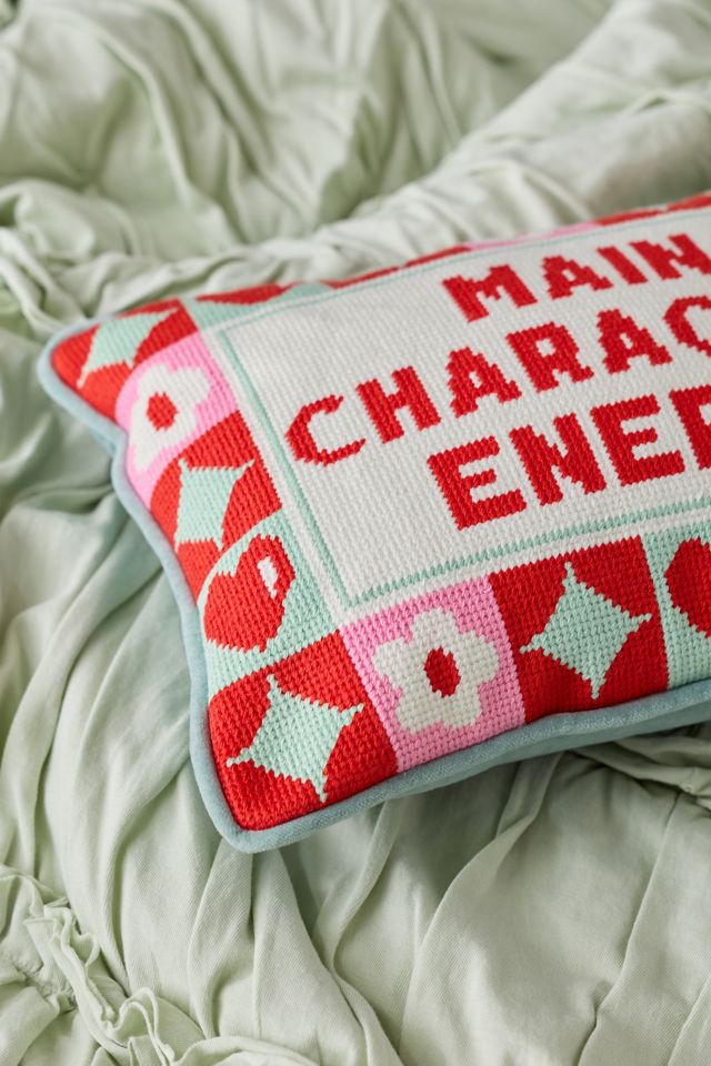 Main Character Energy Embroidered Needlepoint Throw Pillow #1