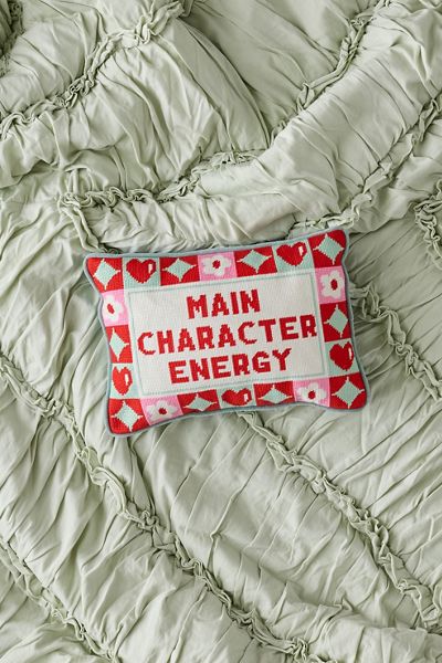 Main Character Energy Embroidered Needlepoint Throw Pillow