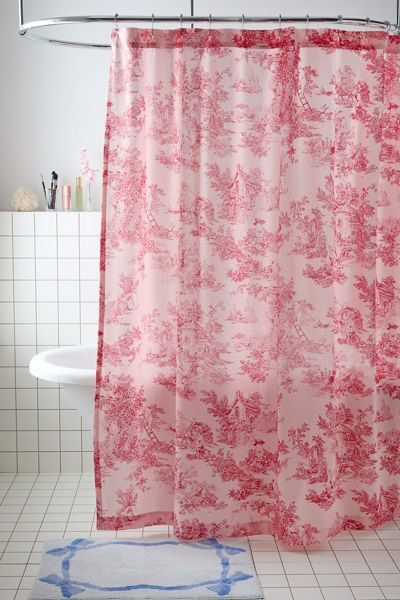 Rideau de douche à motif toile de Jouy grenouilles
