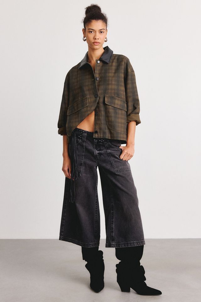 Moon River Contrast Collar Plaid Barn Jacket #1
