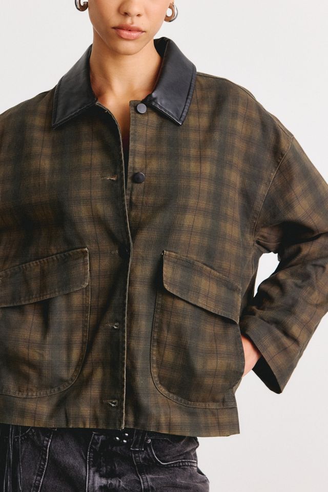 Moon River Contrast Collar Plaid Barn Jacket #2