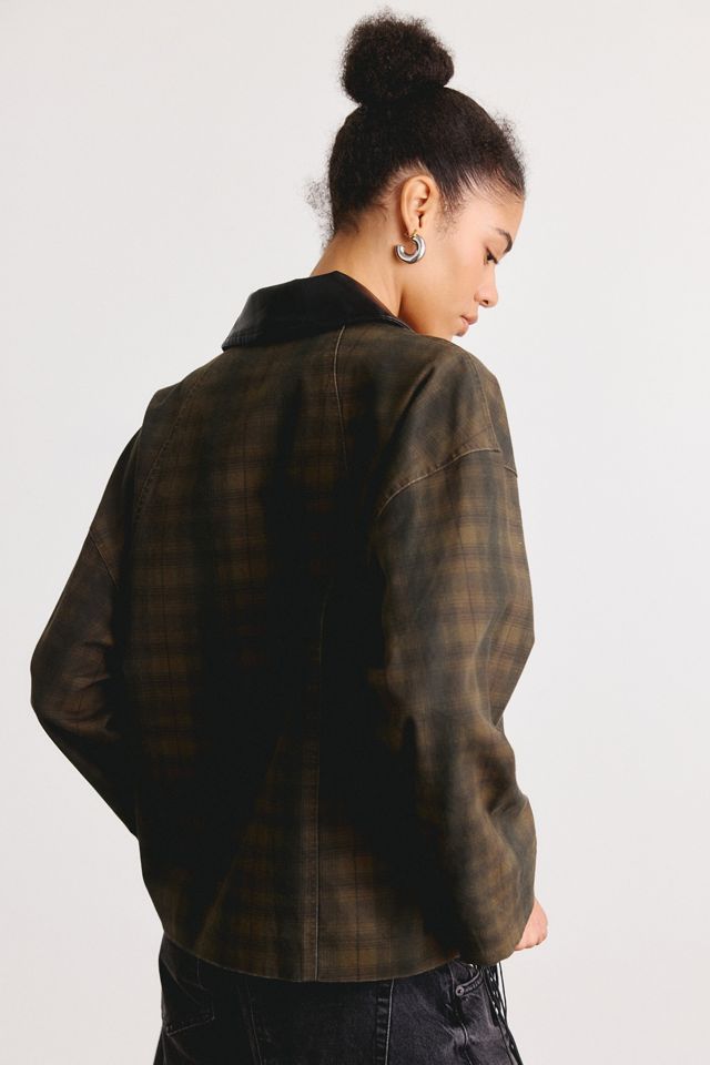 Moon River Contrast Collar Plaid Barn Jacket #3
