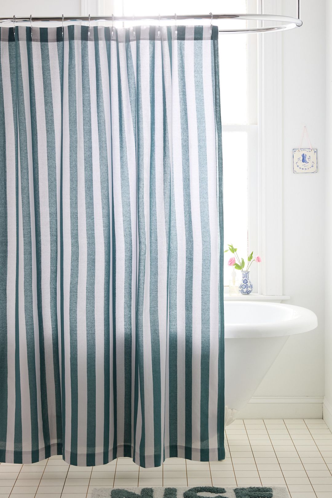 Awning Stripe Patterned Shower Curtain - Sky Writing/North Atlantic, 72X72
