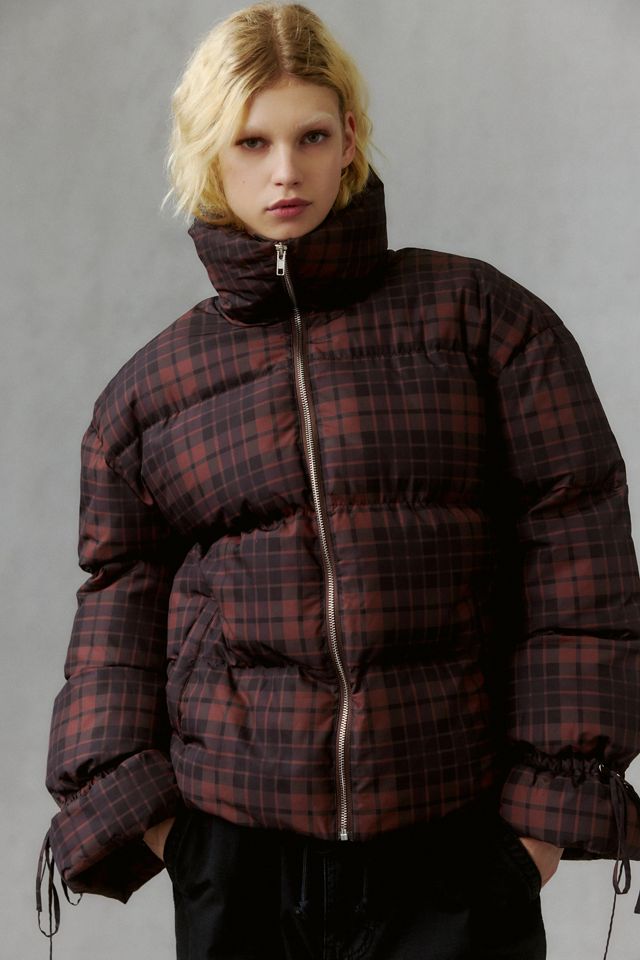 Moon River Plaid Funnel Neck Puffer Jacket #1