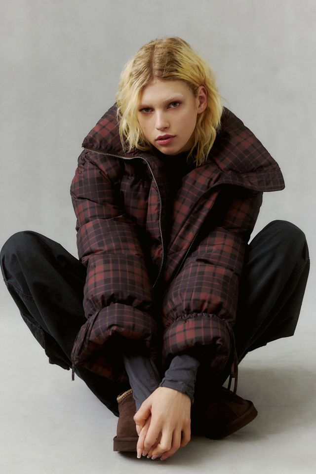 Moon River Plaid Funnel Neck Puffer Jacket #2