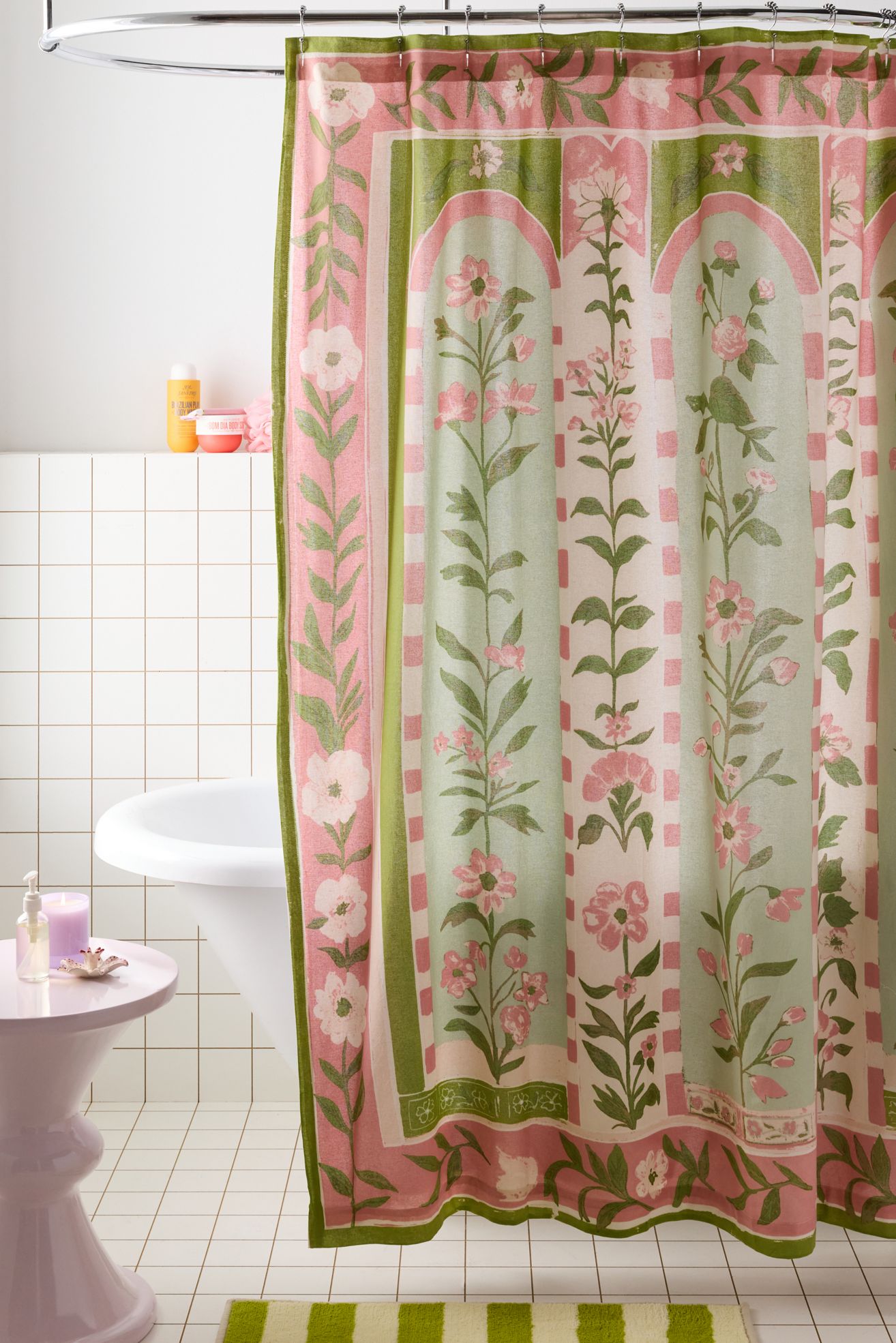 Aria Folk Floral Patterned Shower Curtain - Green, 72X72