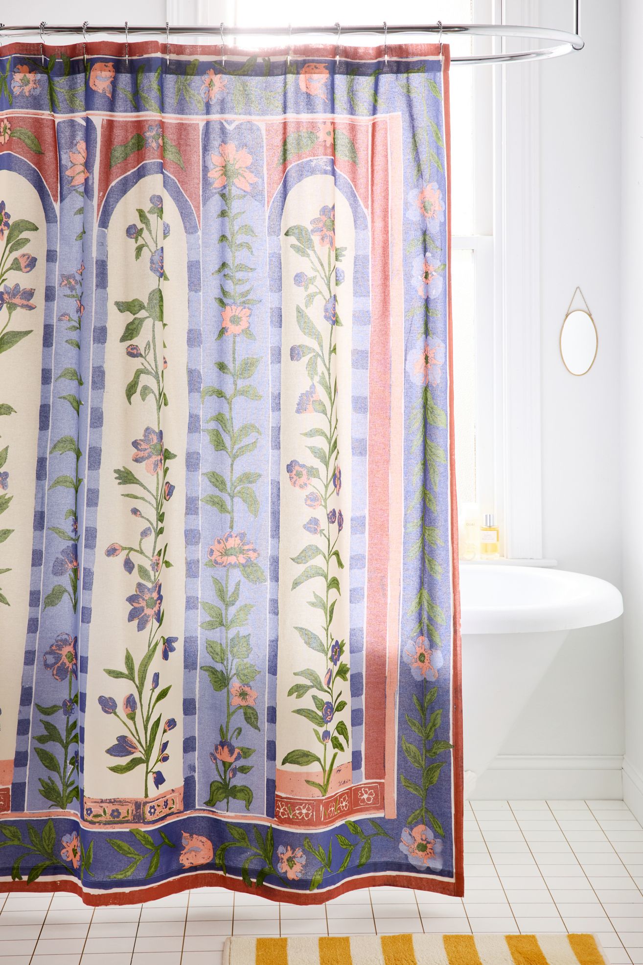 Aria Folk Floral Patterned Shower Curtain - Blue, 72X72