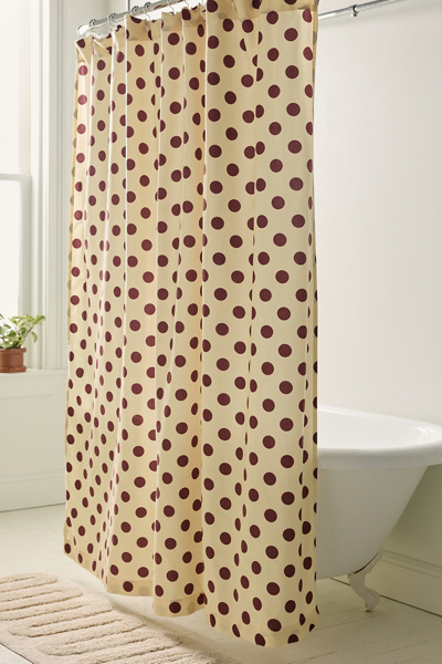 Polka Dot Patterned Shower Curtain in Maroon at Urban Outfitters