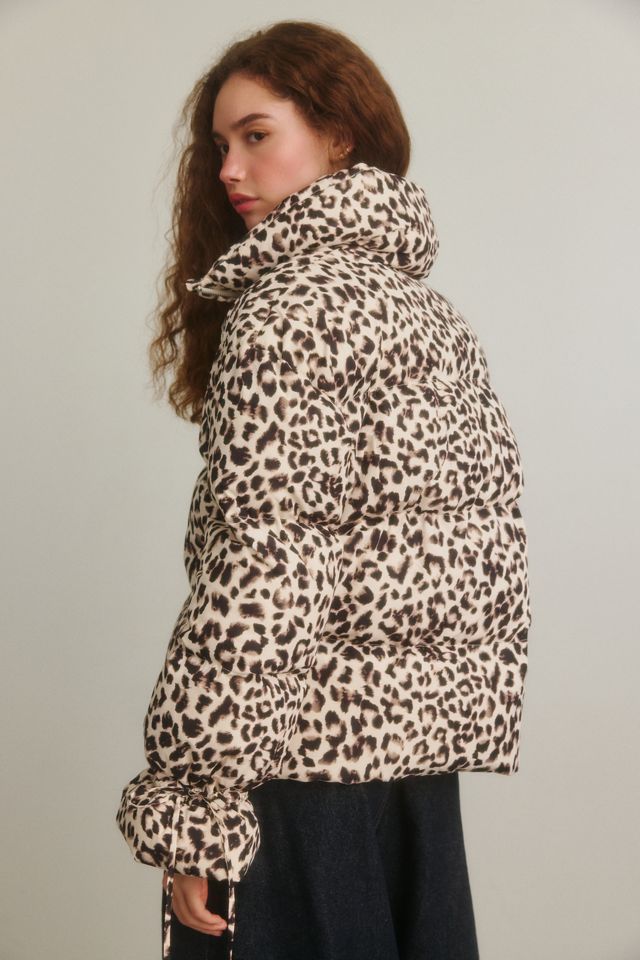 Moon River Leopard Print Funnel Neck Puffer Jacket #3
