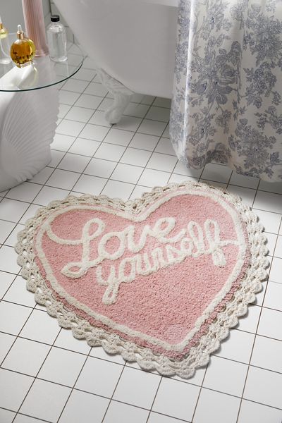 Love Yourself Heart Shape Tufted Bath Mat
