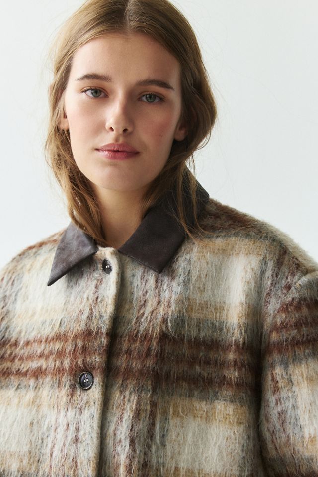 Moon River Brushed Plaid Contrast Collar Barn Jacket #2