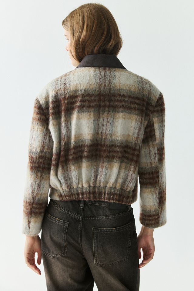 Moon River Brushed Plaid Contrast Collar Barn Jacket #3
