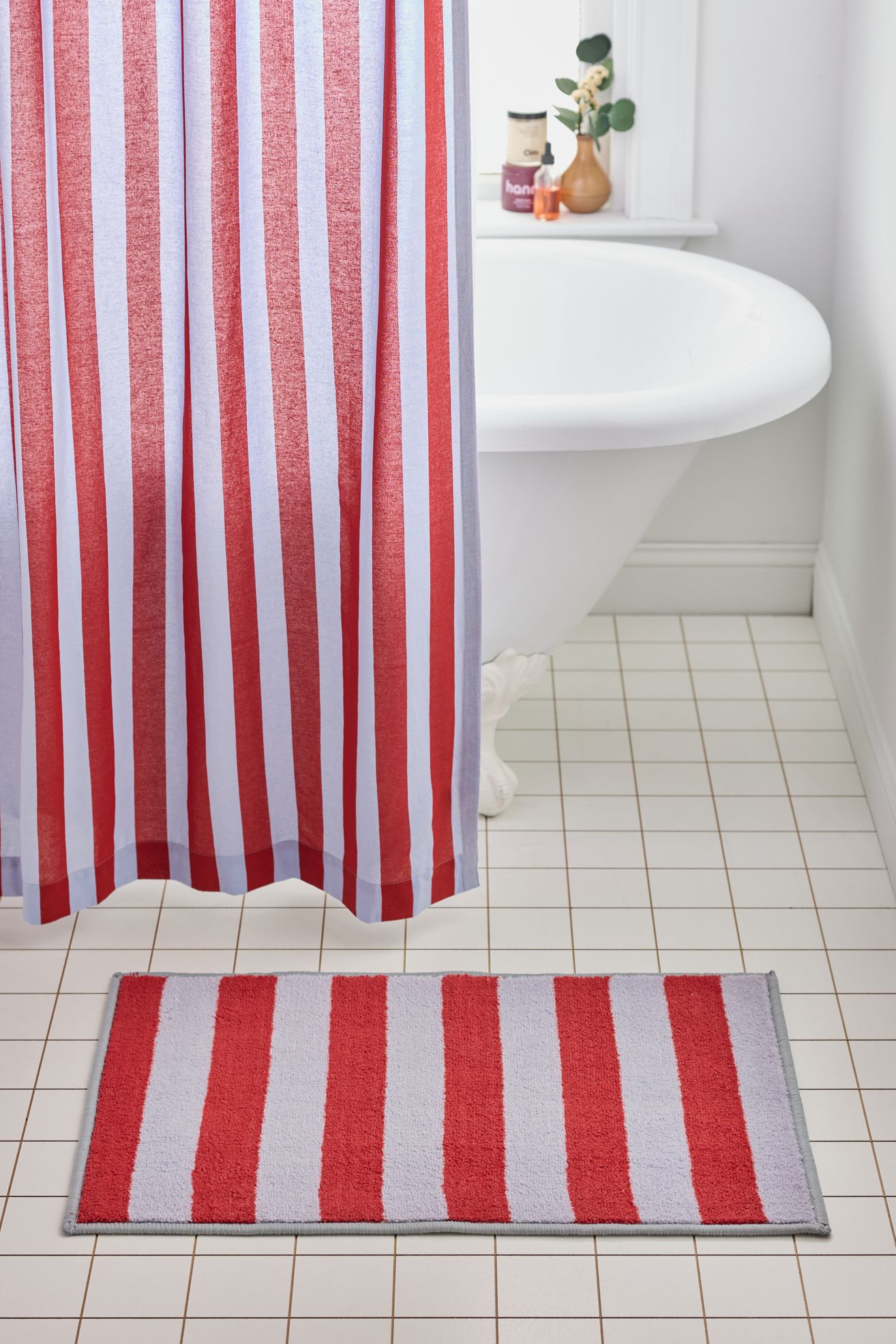 Awning Stripe Plush Printed Bath Mat - Blue Clay Combo, ONE SIZE