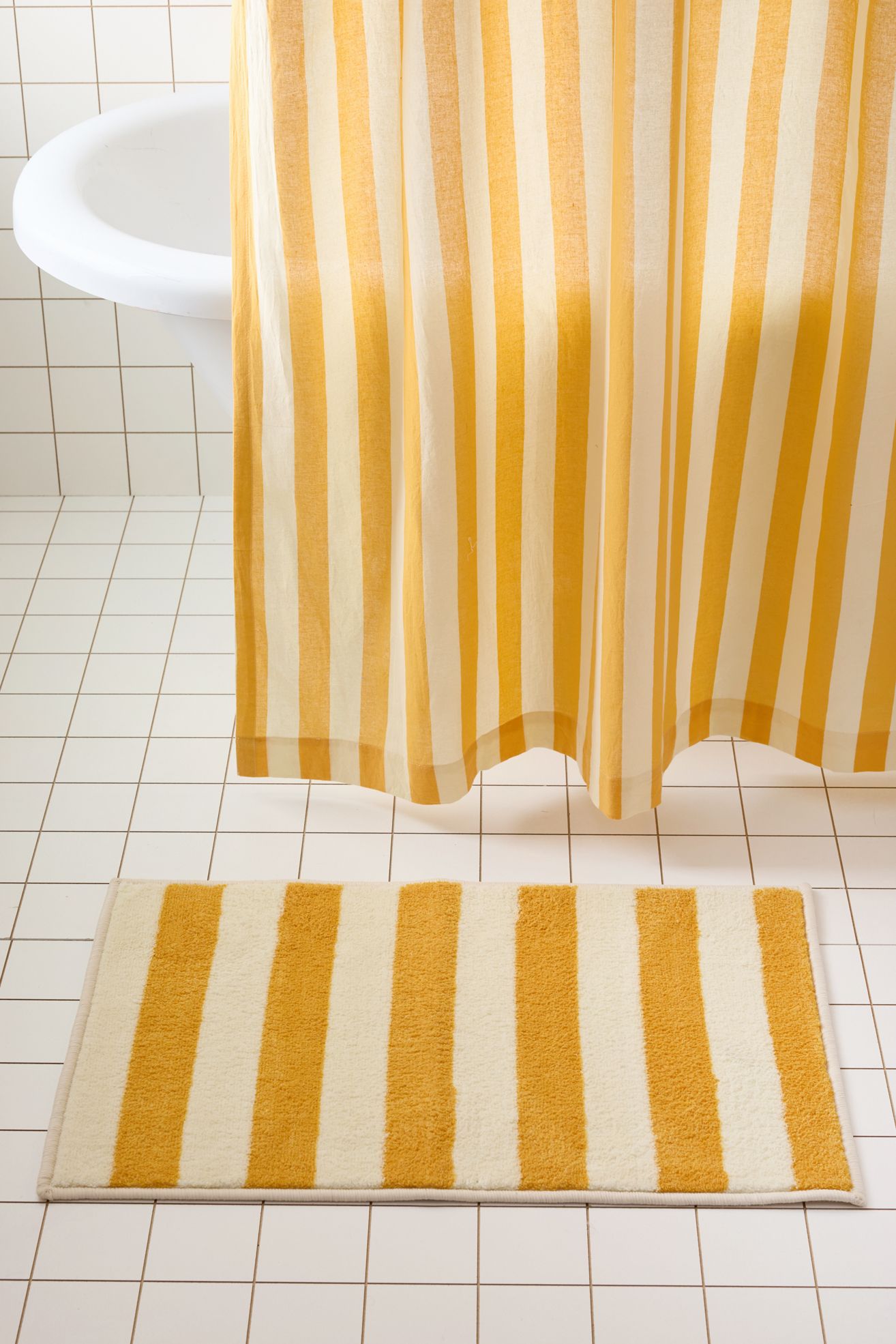 Awning Stripe Plush Printed Bath Mat - Yellow Multi, ONE SIZE