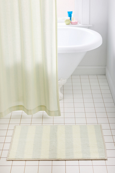 Urban Outfitters Awning Stripe Plush Printed Bath Mat In Mint Tea At  In Green