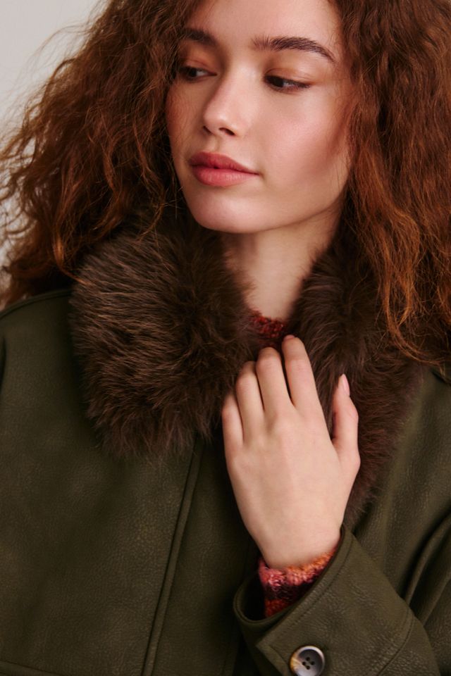 Moon River Detachable Faux Fur Collar Faux Suede Jacket #2