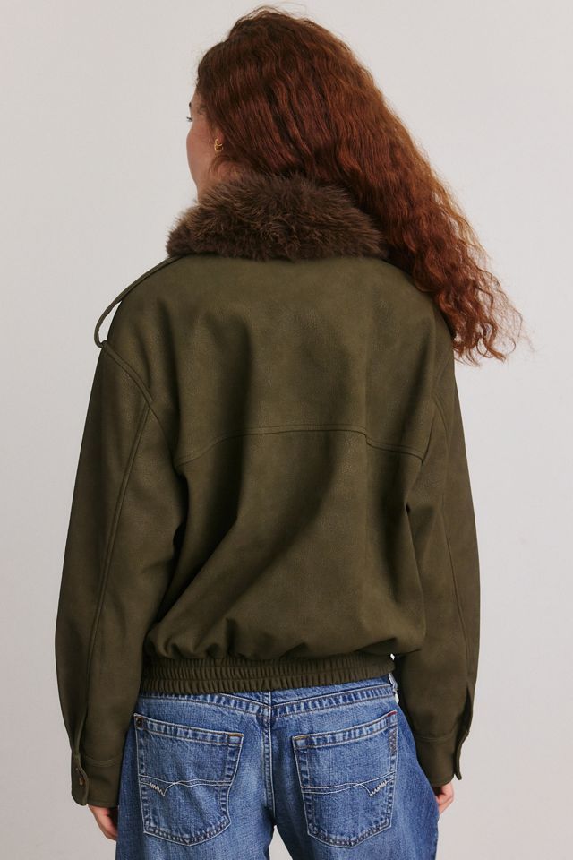 Moon River Detachable Faux Fur Collar Faux Suede Jacket #3