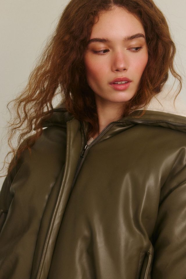 Moon River Fleece Trim Faux Leather Puffer Jacket #2