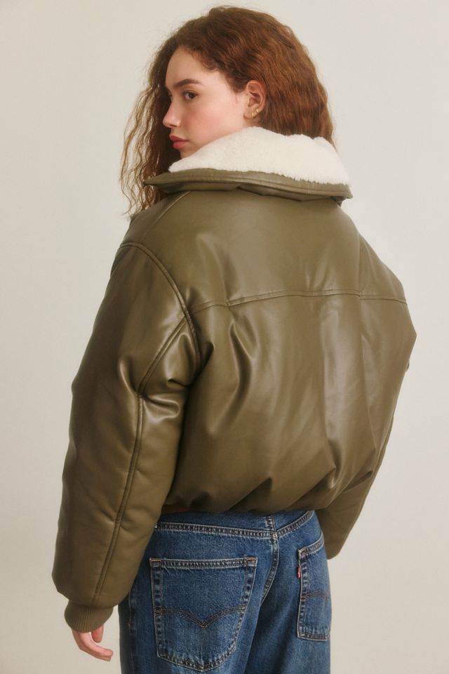 Moon River Fleece Trim Faux Leather Puffer Jacket #3