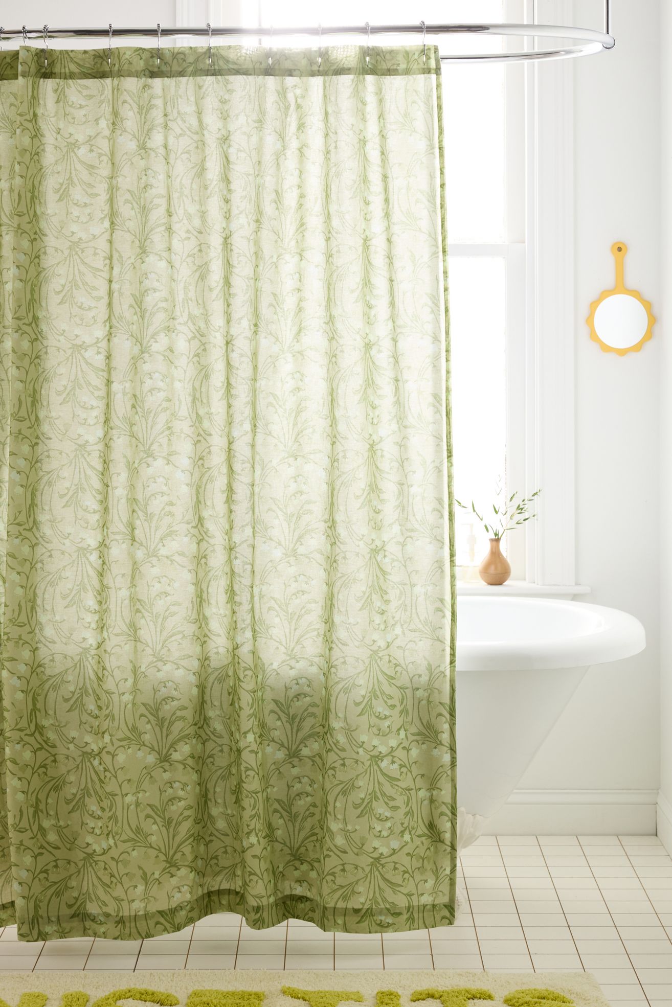 Lily Of The Valley Floral Patterned Shower Curtain - Green, 72X72
