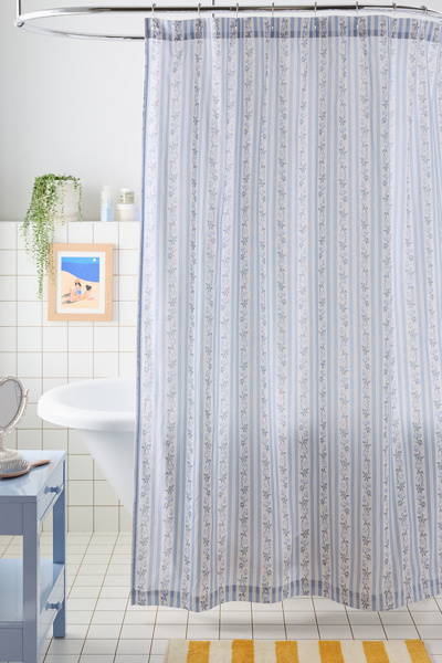 Francis Floral Striped Patterned Shower Curtain
