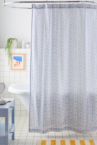 Francis Floral Striped Patterned Shower Curtain
