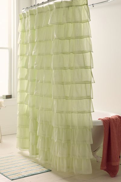 Waterfall Ruffle Cotton Voile Shower Curtain