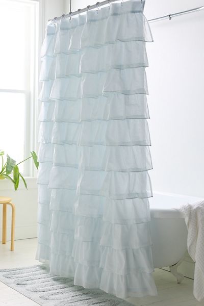 Waterfall Ruffle Cotton Voile Shower Curtain