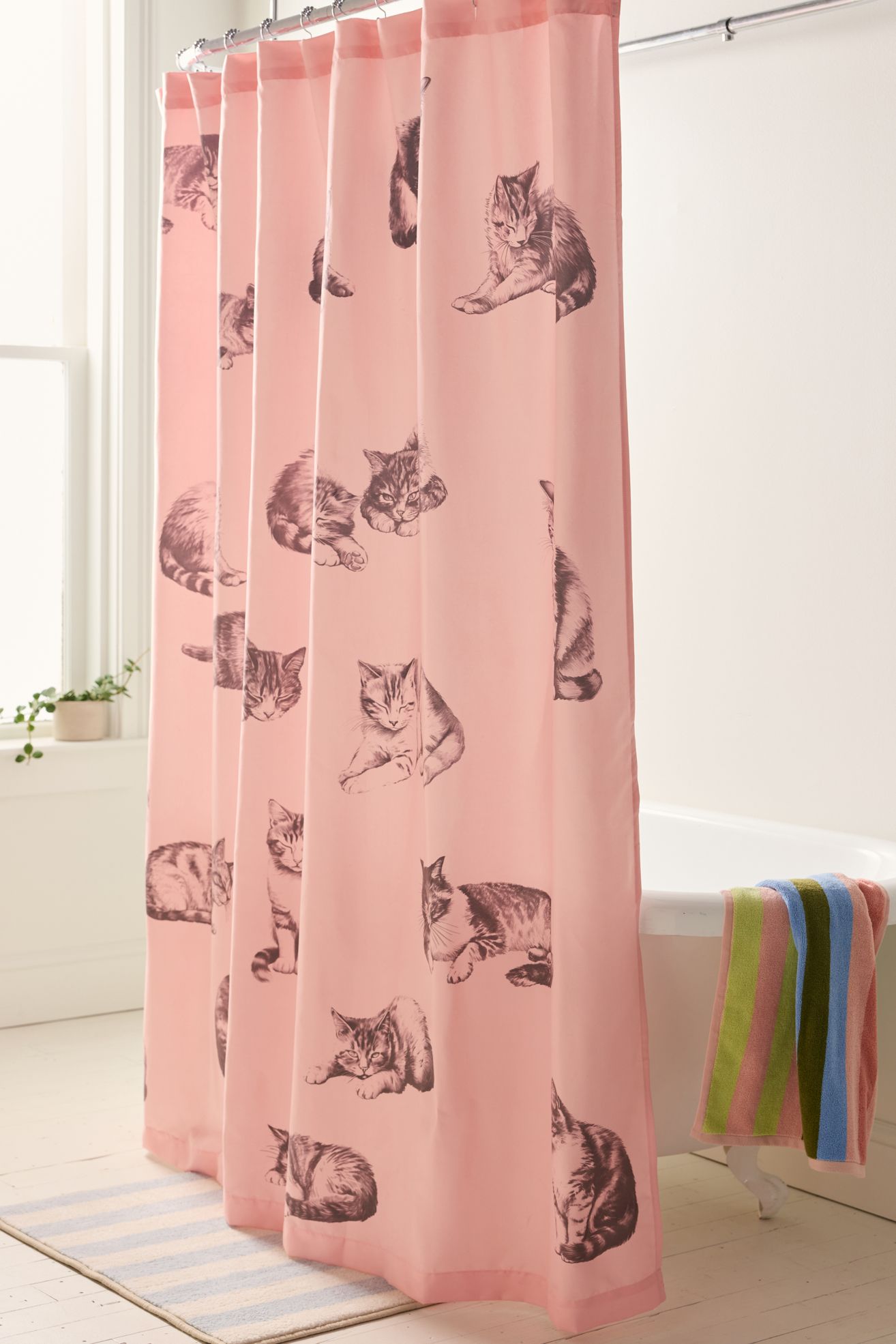Cat Lady Patterned Shower Curtain - Pink, 72 X 72