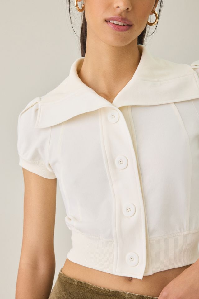 BDG Library Flirt Knit Short Sleeve Button-Down Top #1