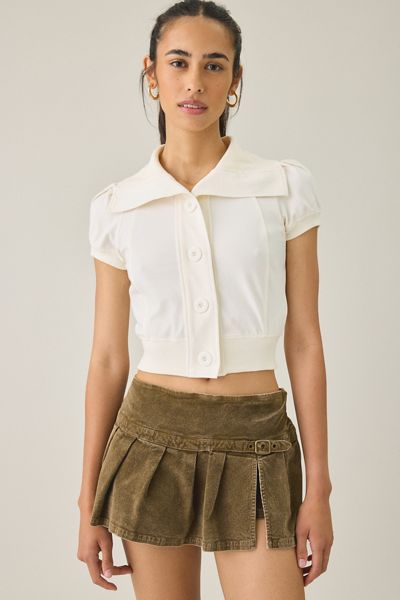 BDG Library Flirt Knit Short Sleeve Button-Down Top