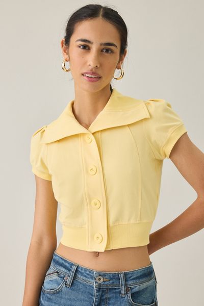 BDG Library Flirt Knit Short Sleeve Button-Down Top