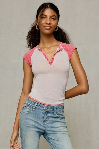 BDG Ivy Raglan Short Sleeve Henley Tee