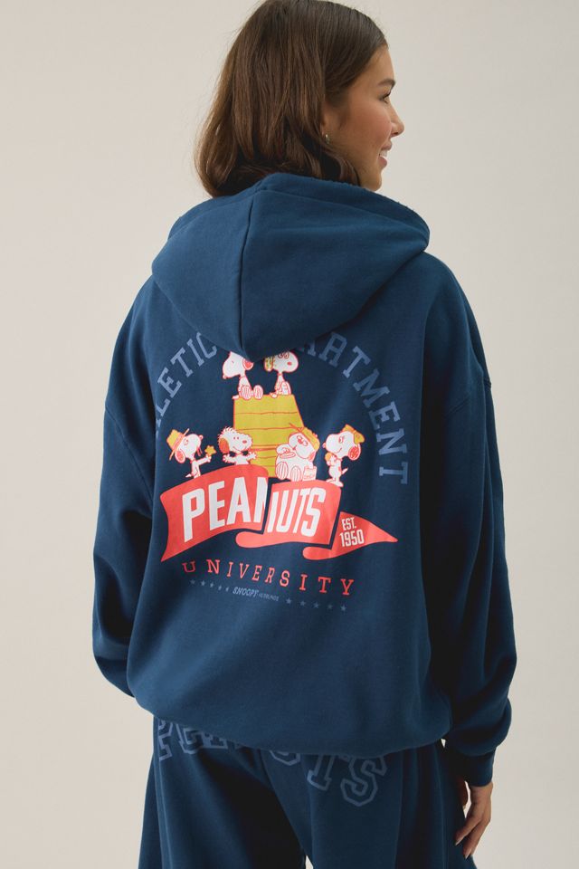 Peanuts University Graphic Oversized Zip-Up Hoodie Sweatshirt #1