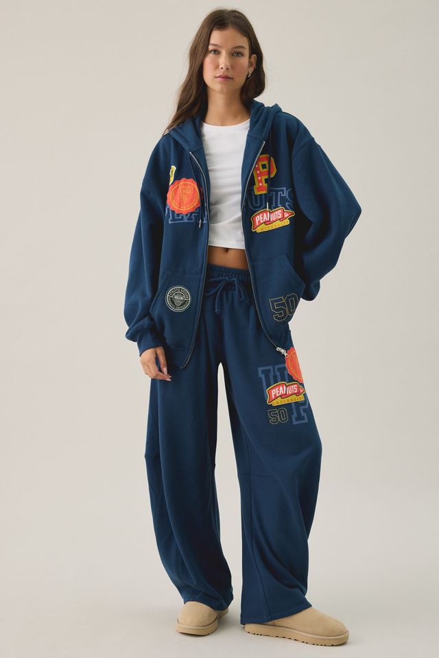 Peanuts University Graphic Oversized Zip-Up Hoodie Sweatshirt #2