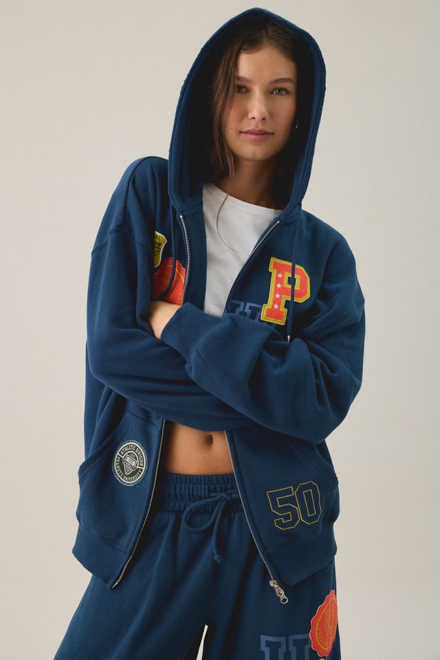 Peanuts University Graphic Oversized Zip-Up Hoodie Sweatshirt #3