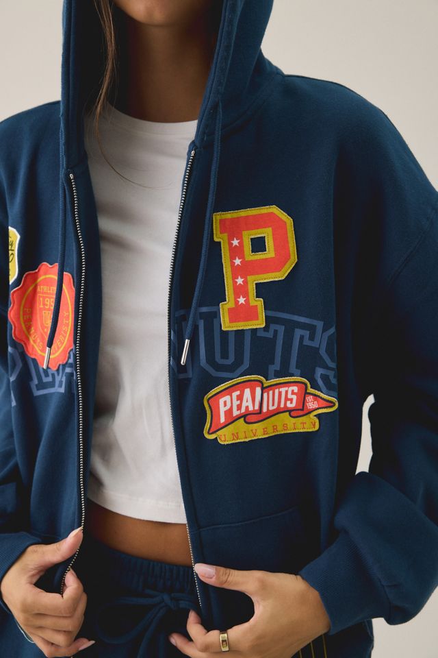 Peanuts University Graphic Oversized Zip-Up Hoodie Sweatshirt #4
