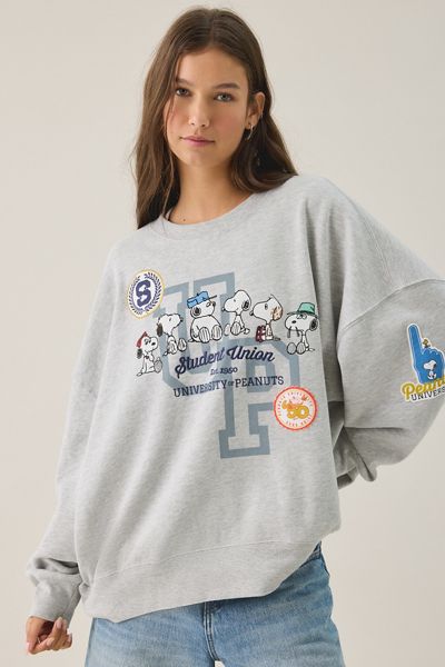 Peanuts University Graphic Oversized Crew Neck Pullover