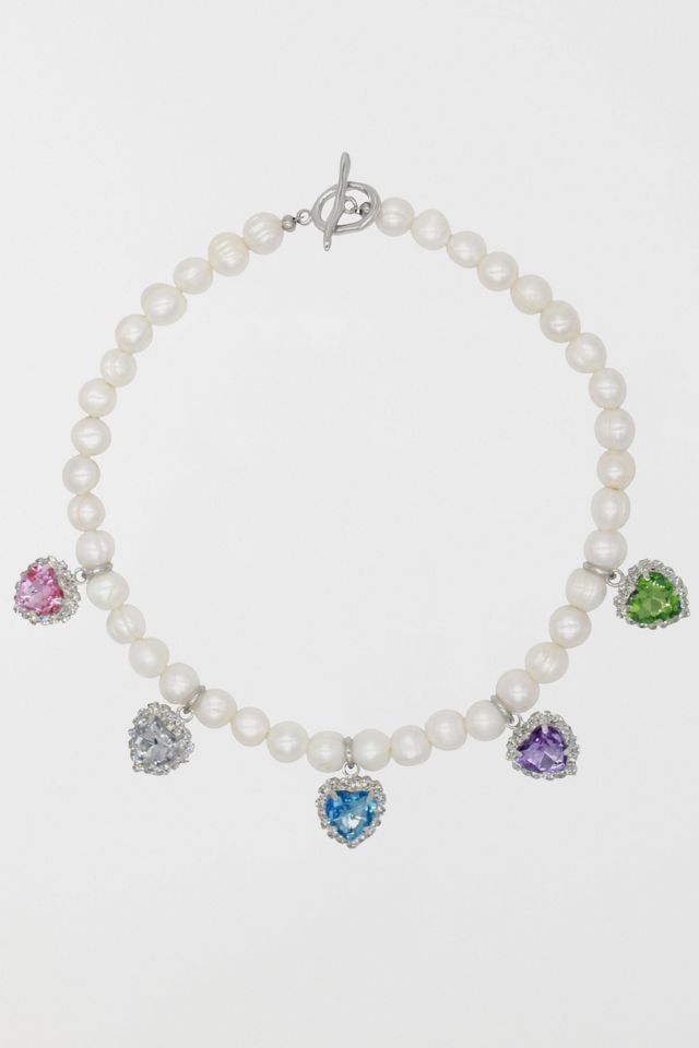 Velvet Luna Freshwater Pearl Necklace With Heart Charms #1